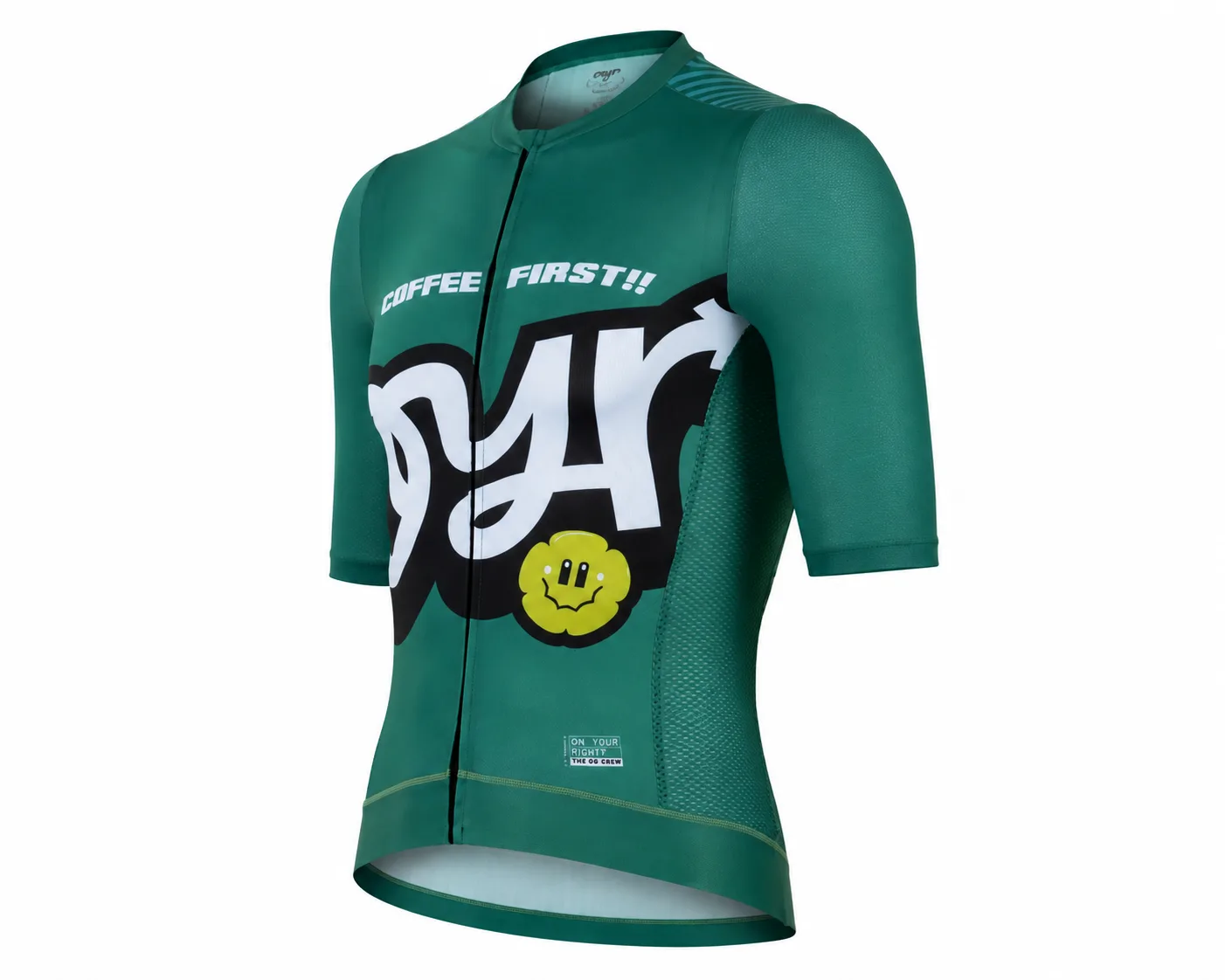 Switchback Jersey in pine, angled view showing the race cut.